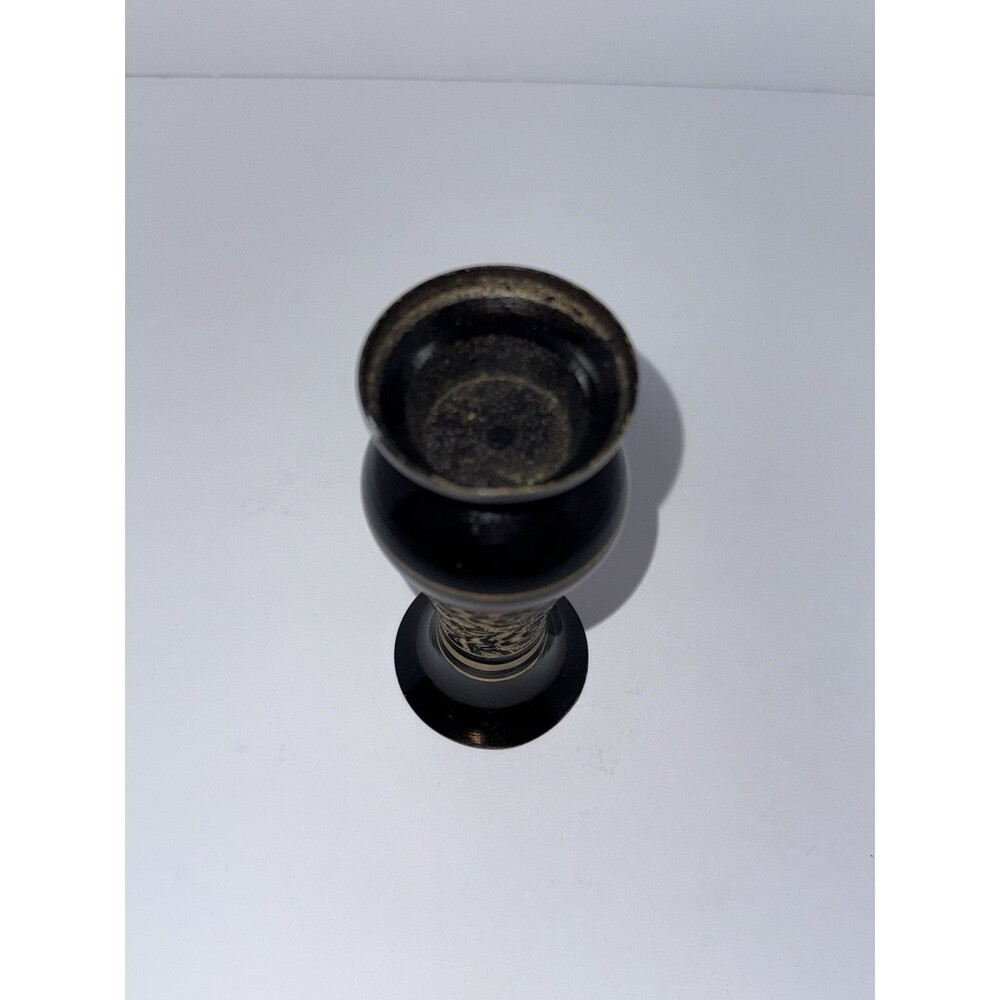 Vintage Black & Gold Etched Brass Bud Vase – 5.5” Floral Design India Style Boho - Picture 3 of 5